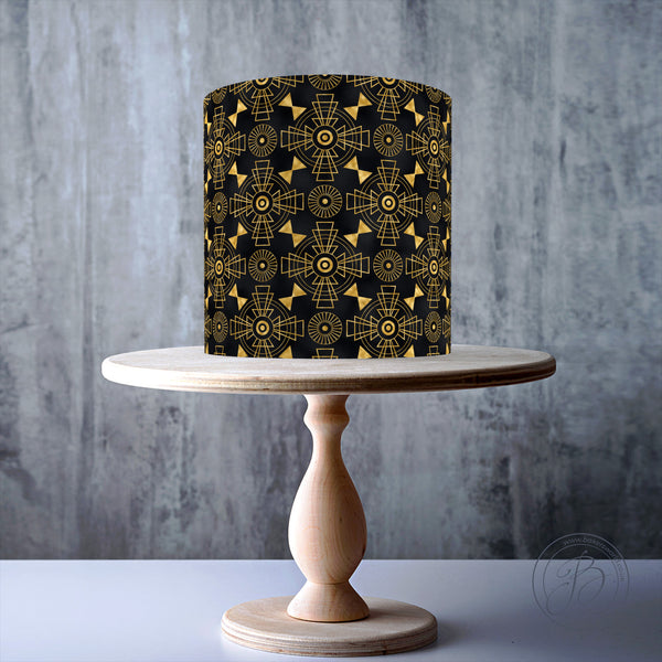 Art Deco Black Gold effect Seamless Wrap Around edible cake topper decoration