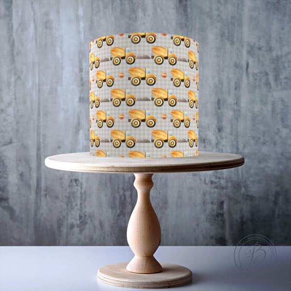 Concrete mixer truck seamless pattern edible cake topper decoration