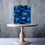 Blue and Black seamless camouflage pattern edible cake topper decoration