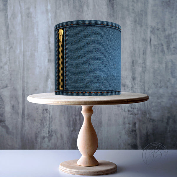 Denim pattern with stitching and zip edible cake topper decoration