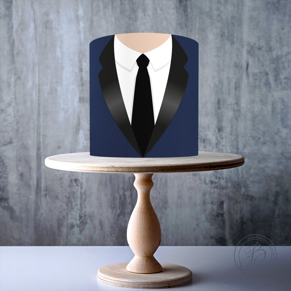 Tuxedo navy suit & tie edible cake topper decoration