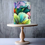 Panoramic watercolour floral painting edible cake topper decoration