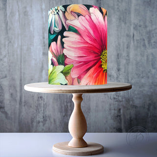 Panoramic watercolour floral painting edible cake topper decoration