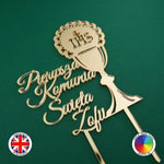 Personalised IHS Pierwsza Komunia Swieta - First Holy Communion cake topper (Chalice)