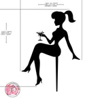 Sitting girl silhouette holding martini glass cake topper