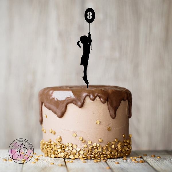 Personalised girl with balloon silhouette birthday cake topper