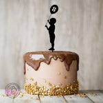 Personalised boy with balloon silhouette birthday cake topper