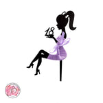 Personalised sitting girl silhouette in ribbon dress cake topper