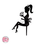 Personalised sitting girl silhouette in ribbon dress cake topper