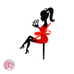 Personalised sitting girl silhouette in ribbon dress cake topper