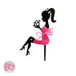 Personalised sitting girl silhouette in ribbon dress cake topper