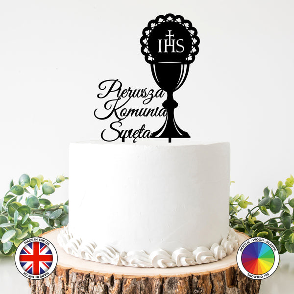 IHS Pierwsza Komunia Swieta - First Holy Communion cake topper (Chalice)