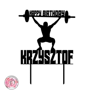 Personalised weightlifter happy birthday cake topper