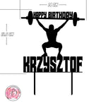 Personalised weightlifter happy birthday cake topper