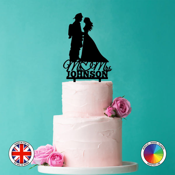 Personalised fireman groom bride Mr & Mrs - wedding cake topper