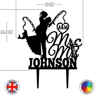 Personalised fisherman groom bride Mr & Mrs - wedding cake topper