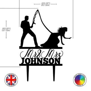 Personalised fisherman groom bride Mr & Mrs - wedding cake topper