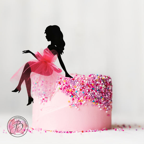 Personalised sitting girl silhouette with tutu cake topper