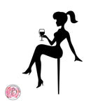 Sitting girl silhouette holding wine glass cake topper