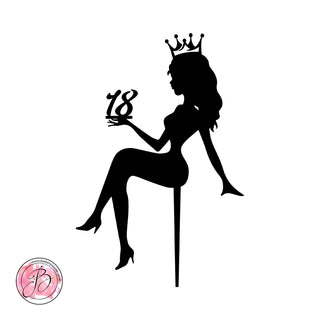 Personalised sitting girl silhouette with crown cake topper