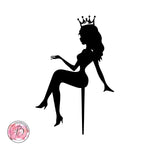 Personalised sitting girl silhouette with crown cake topper