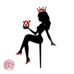 Personalised sitting girl silhouette with crown cake topper