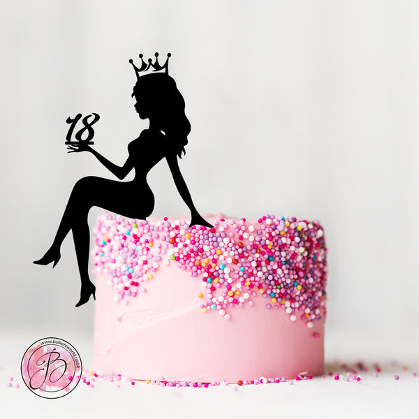 Personalised sitting girl silhouette with crown cake topper