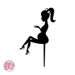 Personalised pregnant sitting girl silhouette cake topper