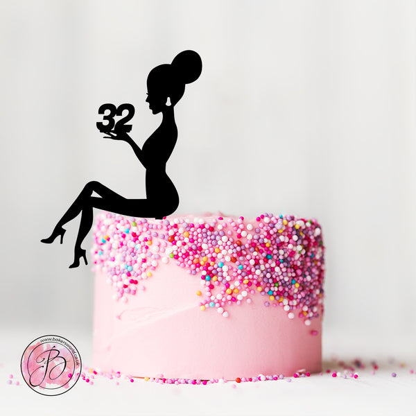 Personalised sitting girl silhouette cake topper