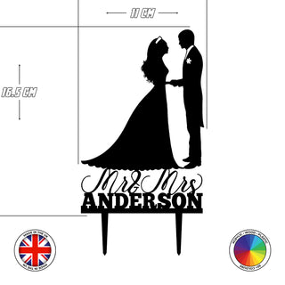 Personalised Bride and Groom with "Mr & Mrs" - wedding cake topper