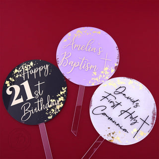 Personalised Round paddle / lollipop style Birthday acrylic cake topper