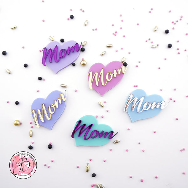 4x Mother's Day "Mom" Dual layer Hearts