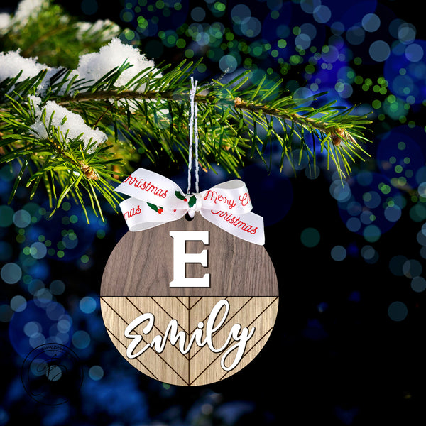 Personalised Monogram and Name Christmas bauble with pattern triple-layer wooden Decor