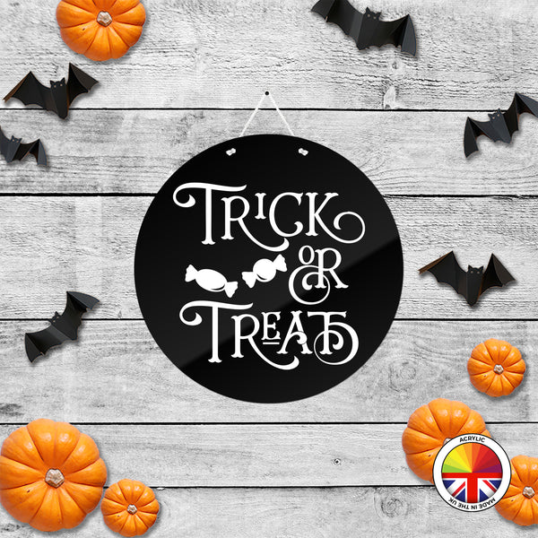 Trick Or Treat - Round Acrylic Halloween Door Sign