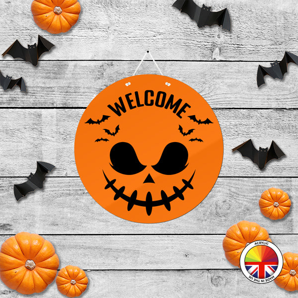 Welcome - Round Acrylic Halloween Door Sign