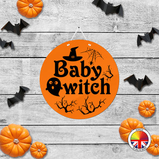 Baby witch - Round Acrylic Halloween Door Sign