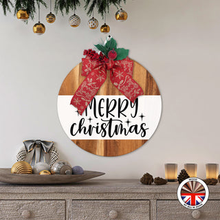 MERRY christmas - Round Wooden Christmas Door Sign