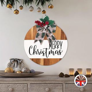 MERRY Christmas - Round Wooden Christmas Door Sign