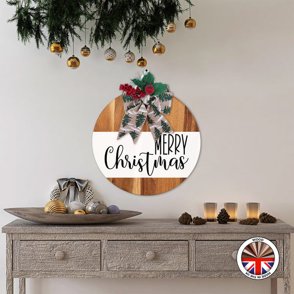 MERRY Christmas - Round Wooden Christmas Door Sign