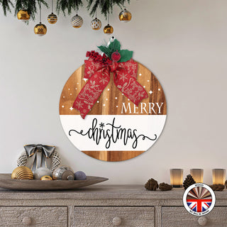 MERRY christmas - Round Wooden Christmas Door Sign